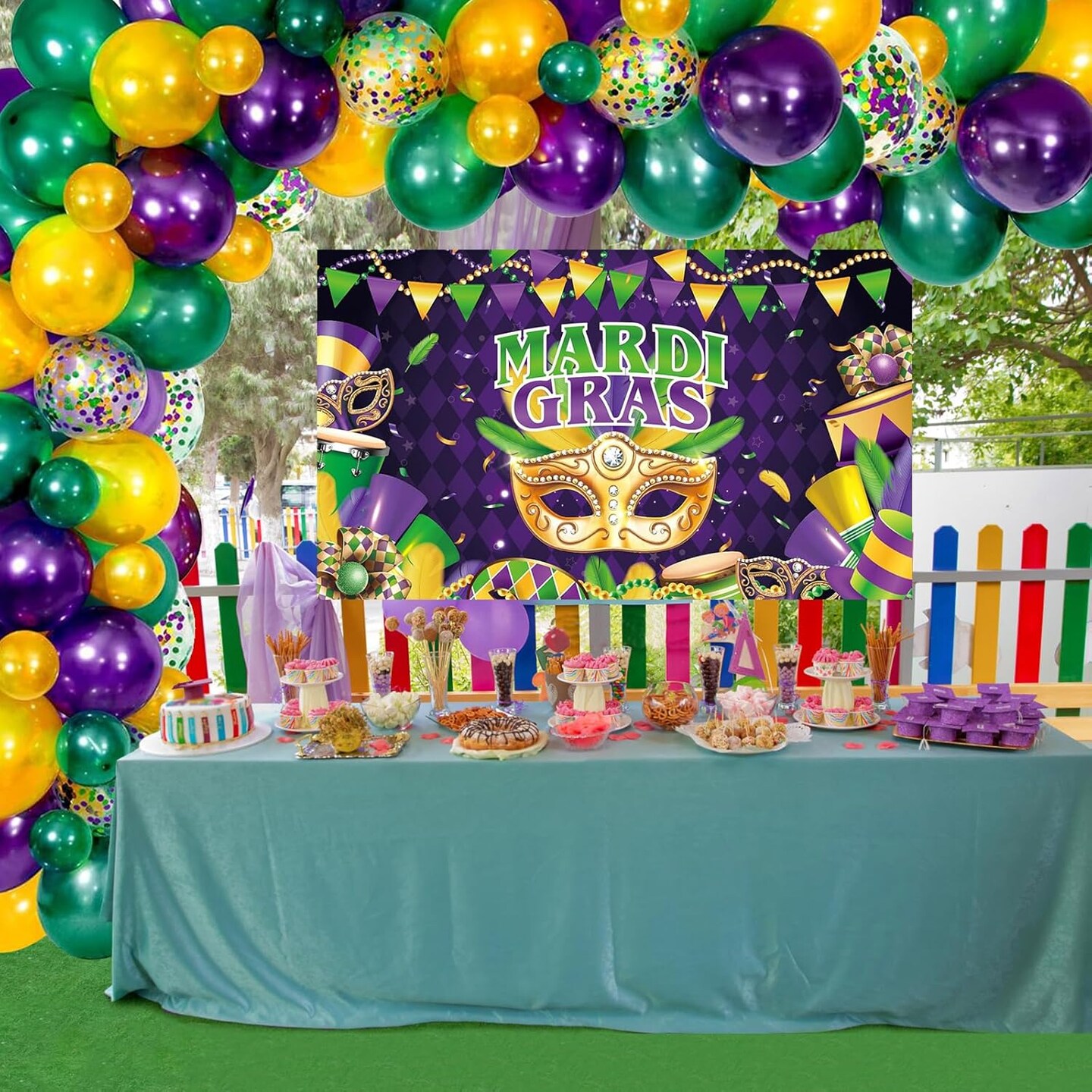 Mardi Gras Balloons Garland Arch Kit with Mardi Gras Banner Green Purple and Gold Confetti Mylar Foil Balloon Arch kit 115PCS Mardi Gras Balloon Garland Kit Decorations for Mardi Gras Party