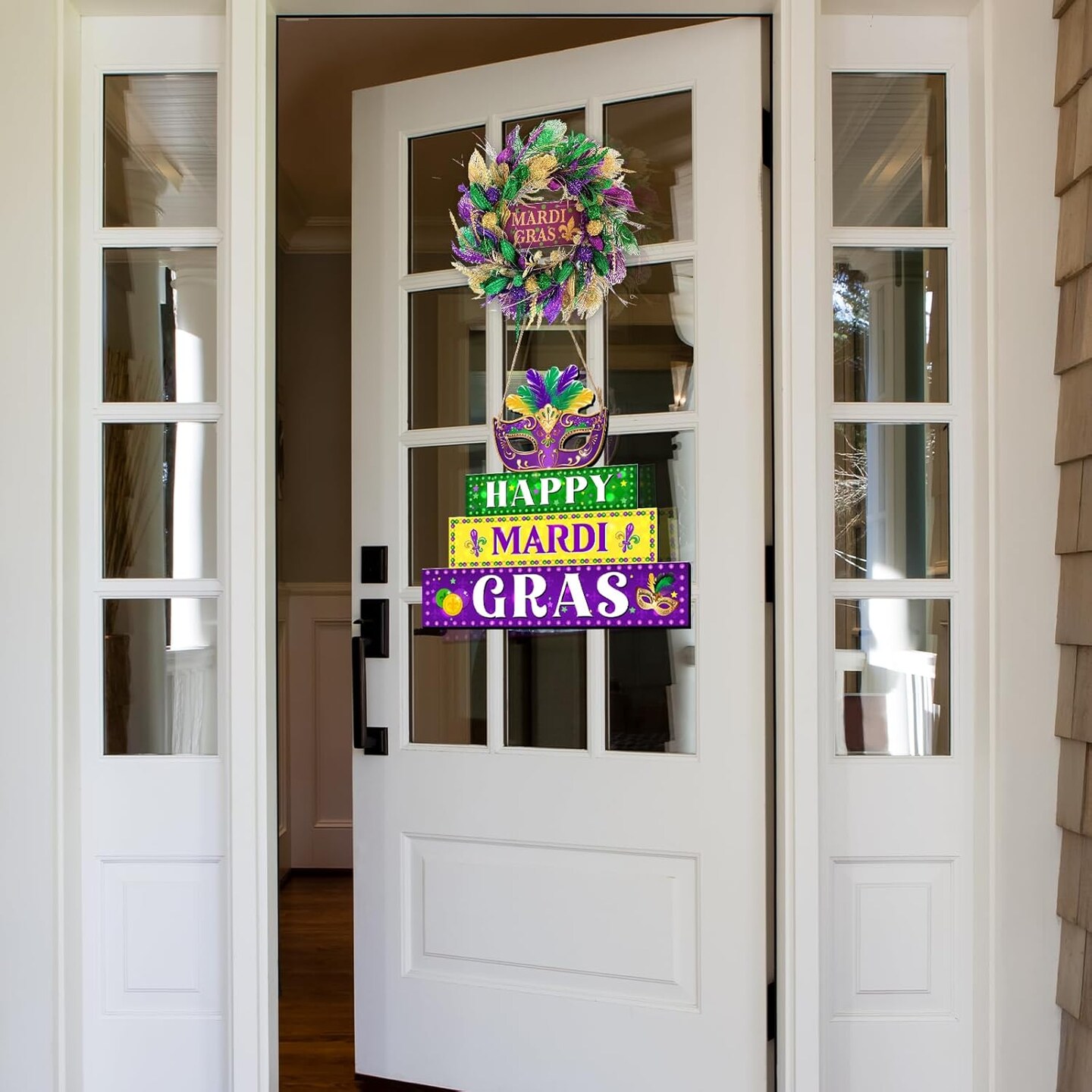Mardi Gras Decorations-Happy Mardi Gras Sign Front Door Decor Happy Mardi Gras Wall Hanging Decor 2025 New Orleans Street Signs Mardi Gras Party Festival Ornaments for Outdoor Carnival