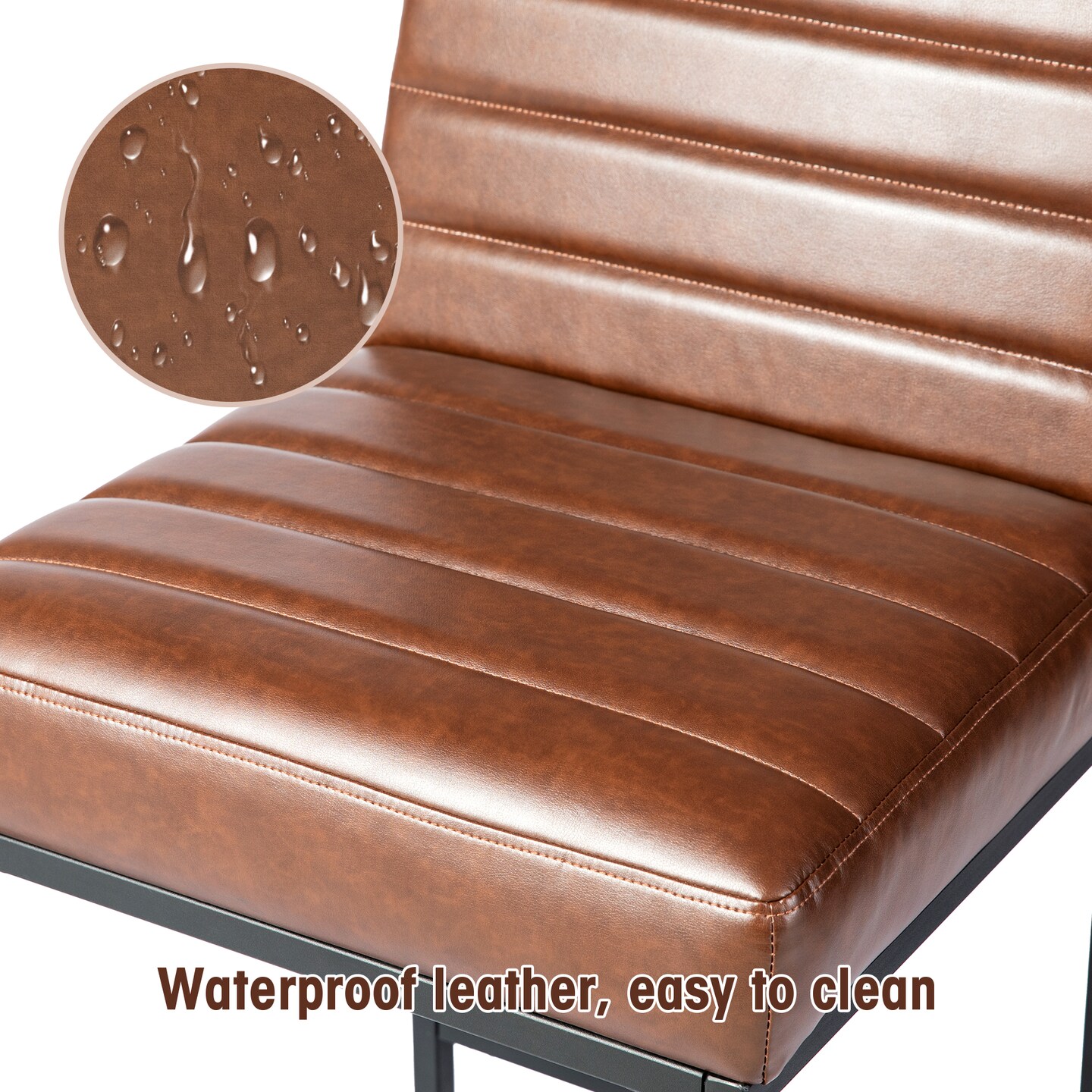 Set of 2/4 Industrial Modern Brown Quilted Leatherette Bar Stools with Black Metal Frame