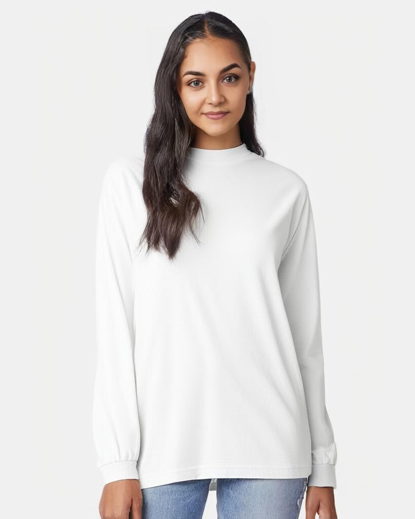 hanes white long sleeve t shirt