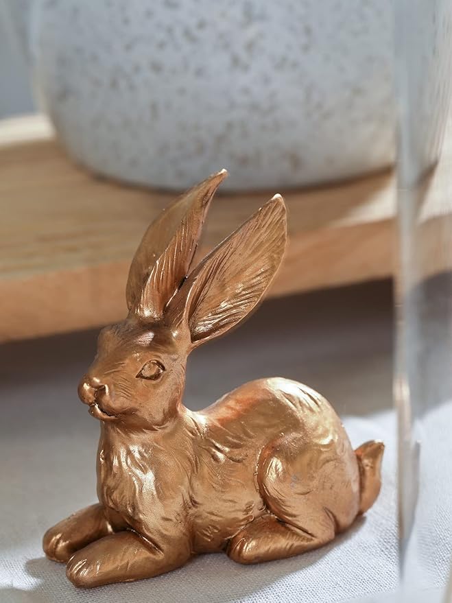 Resin Gold Bunny Decor Rabbit Figurines, Small Easter Bunny Figurine Set of 3, Vintage Easter Rabbit Statue Table Home Decoration