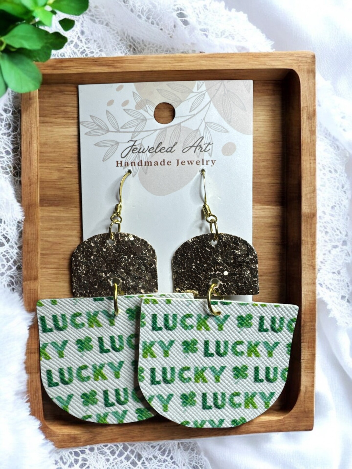 Faux Leather Lucky Printed Geometric Earrings MakerPlace by
