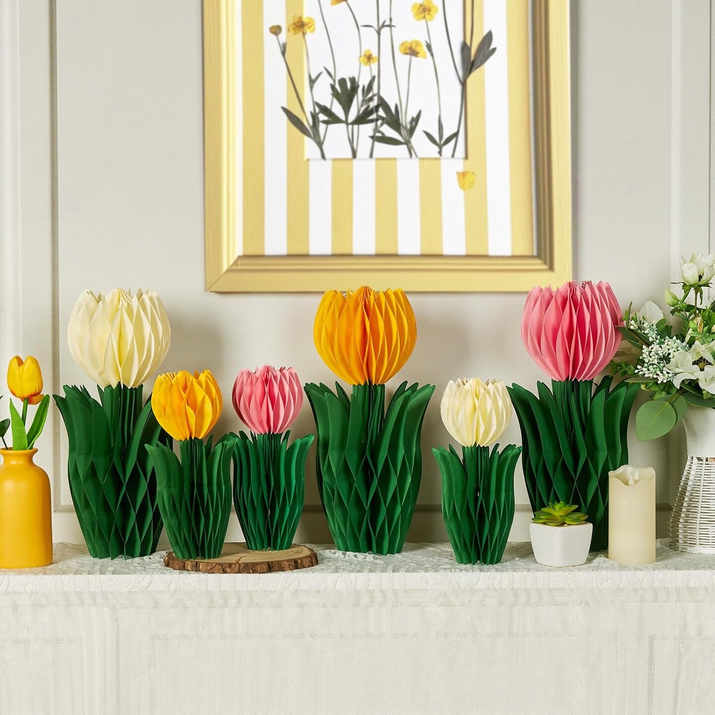 12 Pcs Spring Honeycomb Decoration, Tulip Decorations, Spring Decoration for Office, Garden Party, Table Centerpieces, Mother&#x27;s Day Decoration, Spring Hanging Decorations