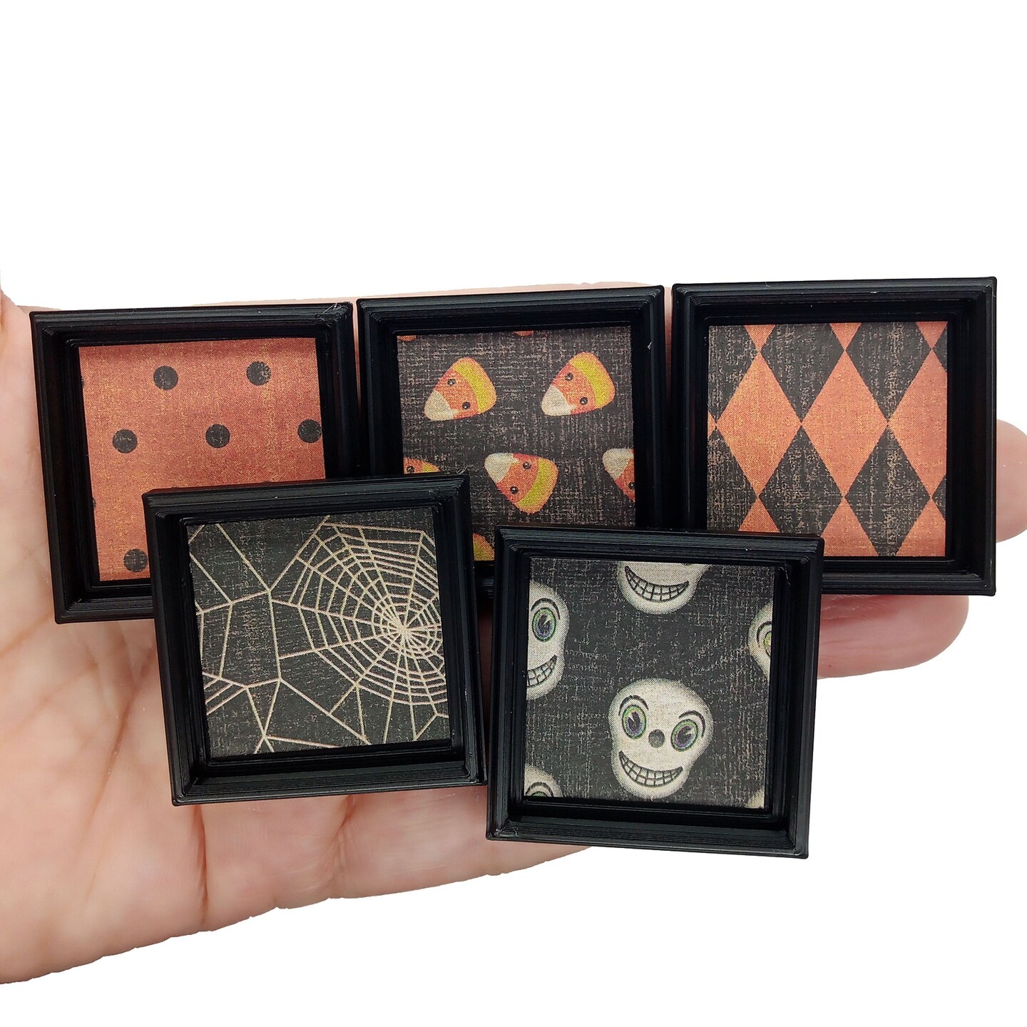 Halloween Miniature Art for Dollhouse, 1:12 scale Framed Prints, 5 pcs, Adorabilities