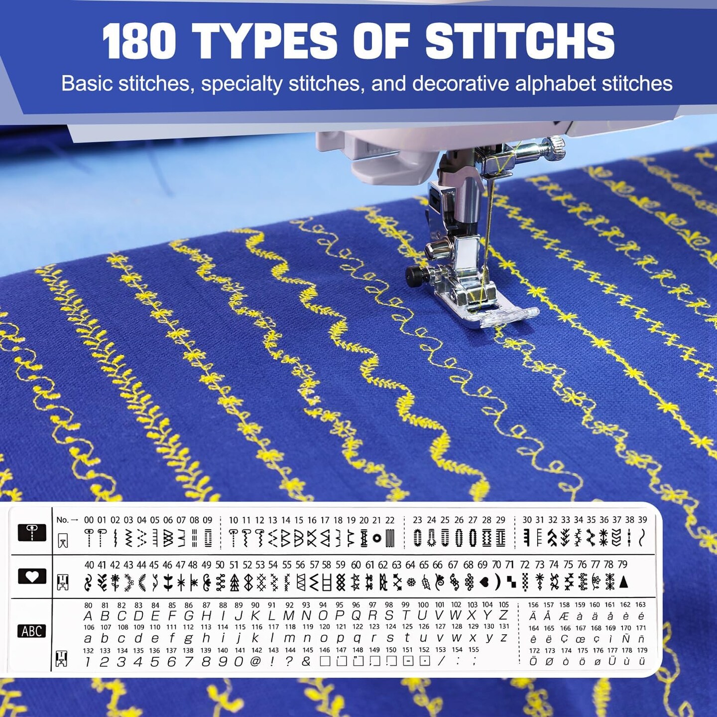 FEIYUE FY710 Computerized Sewing Machine - 180 Stitch Patterns, Stitch Memory, LCD Display, Adjustable Speed, Automatic Thread Cutter, Presser Foot Set, for Advanced Sewing, Quilting & Monogramming