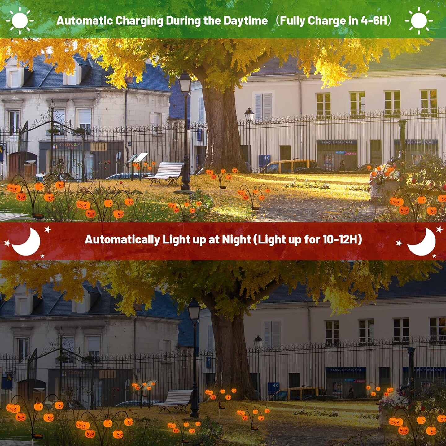 2 Pack Halloween Pumpkin Solar Lights - 12LED (Orange)
