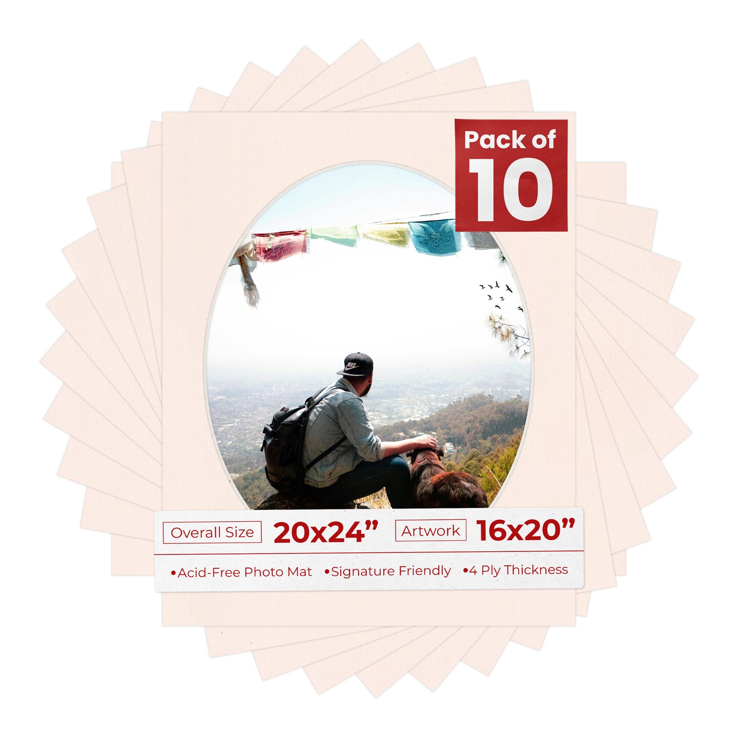 Oyster Bay Beige Mat Board for 20x24 Frames - Oval Opening for 16x20 Photos