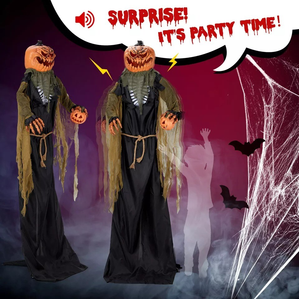 7FT Halloween Outdoor Spooky Decorations Talking Giant Pumpkin Man Voice Control