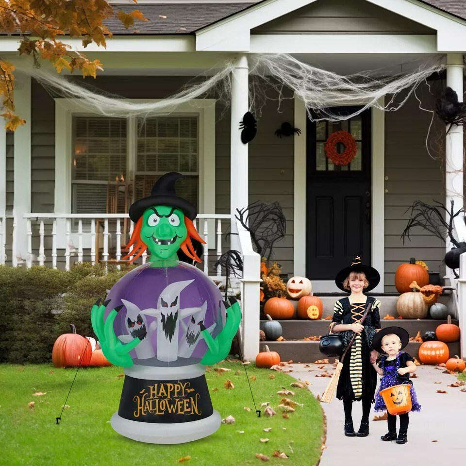 5.9FT Witch&#x27;s Crystal Ball Inflatable Halloween Outdoor Decorations w/LED Lights