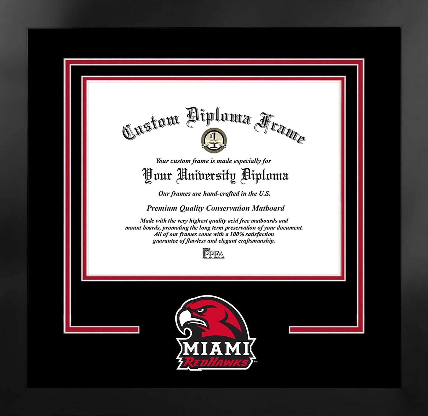 Miami University Redhawks 11w x 8.5h Spirit Diploma Manhattan Black Frame with Bonus Campus Images Lithograph (value savings $59)
