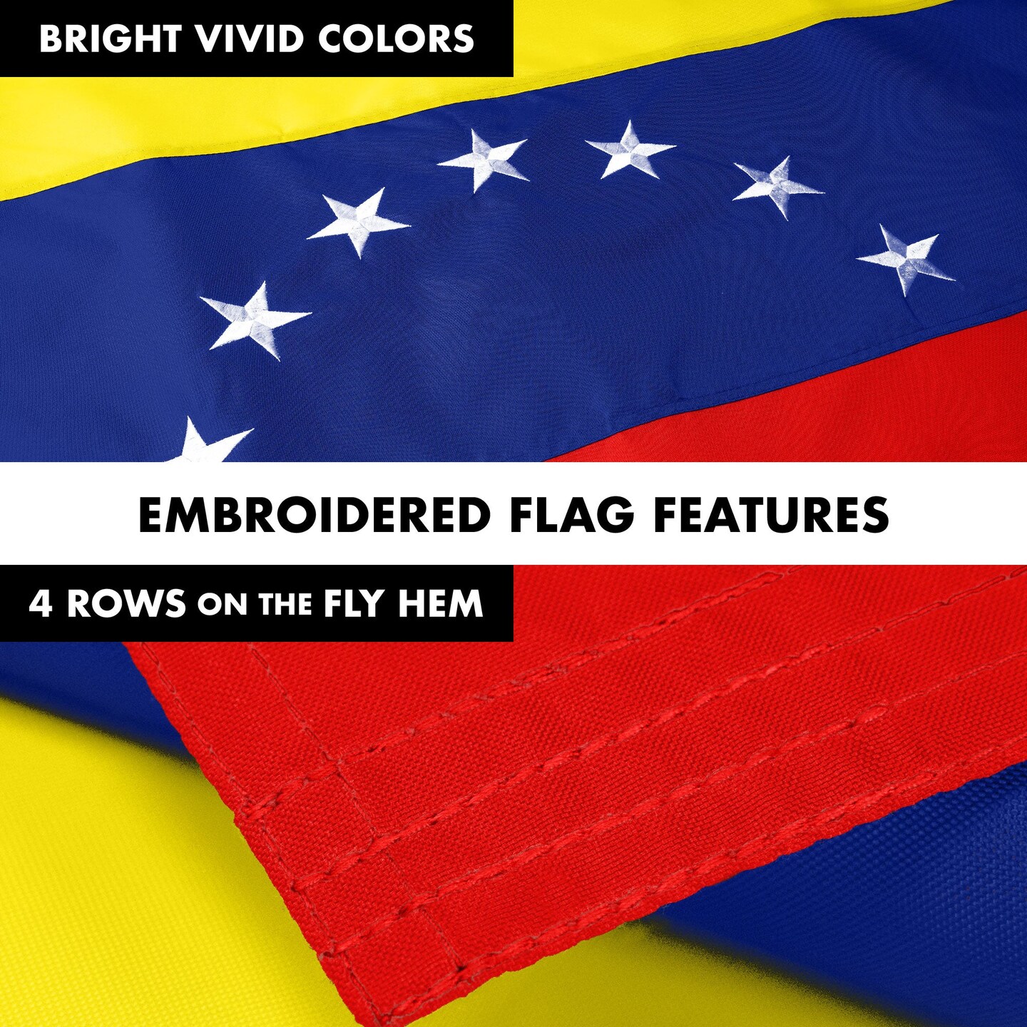 G128 Combo Pack: 6 Ft Tangle Free Aluminum Spinning Flagpole (Silver) &#x26; Venezuela 7 Stars Venezuelan Flag 3x5 Ft, ToughWeave Series Double Sided Embroidered 210D Polyester | Pole with Flag Included