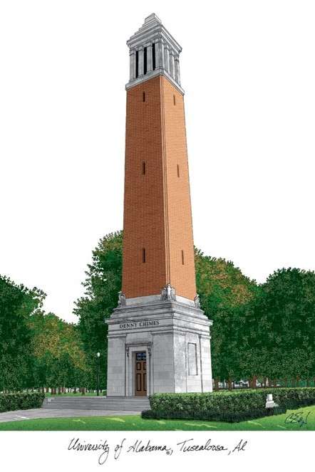 University of Alabama, Tuscaloosa 11w x 8.5h Manhattan Black Single Mat Gold Embossed Diploma Frame with Bonus Campus Images Lithograph (value savings at $59)