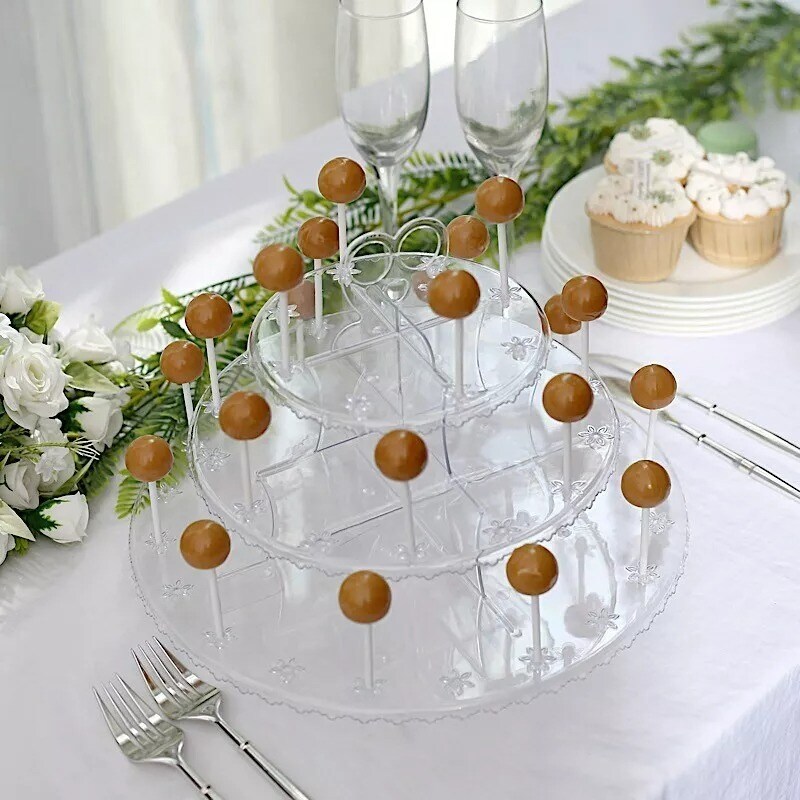 Clear 12" Plastic 3 Tier Cake Pop Holder Round Cupcake Stand Tower Party Events