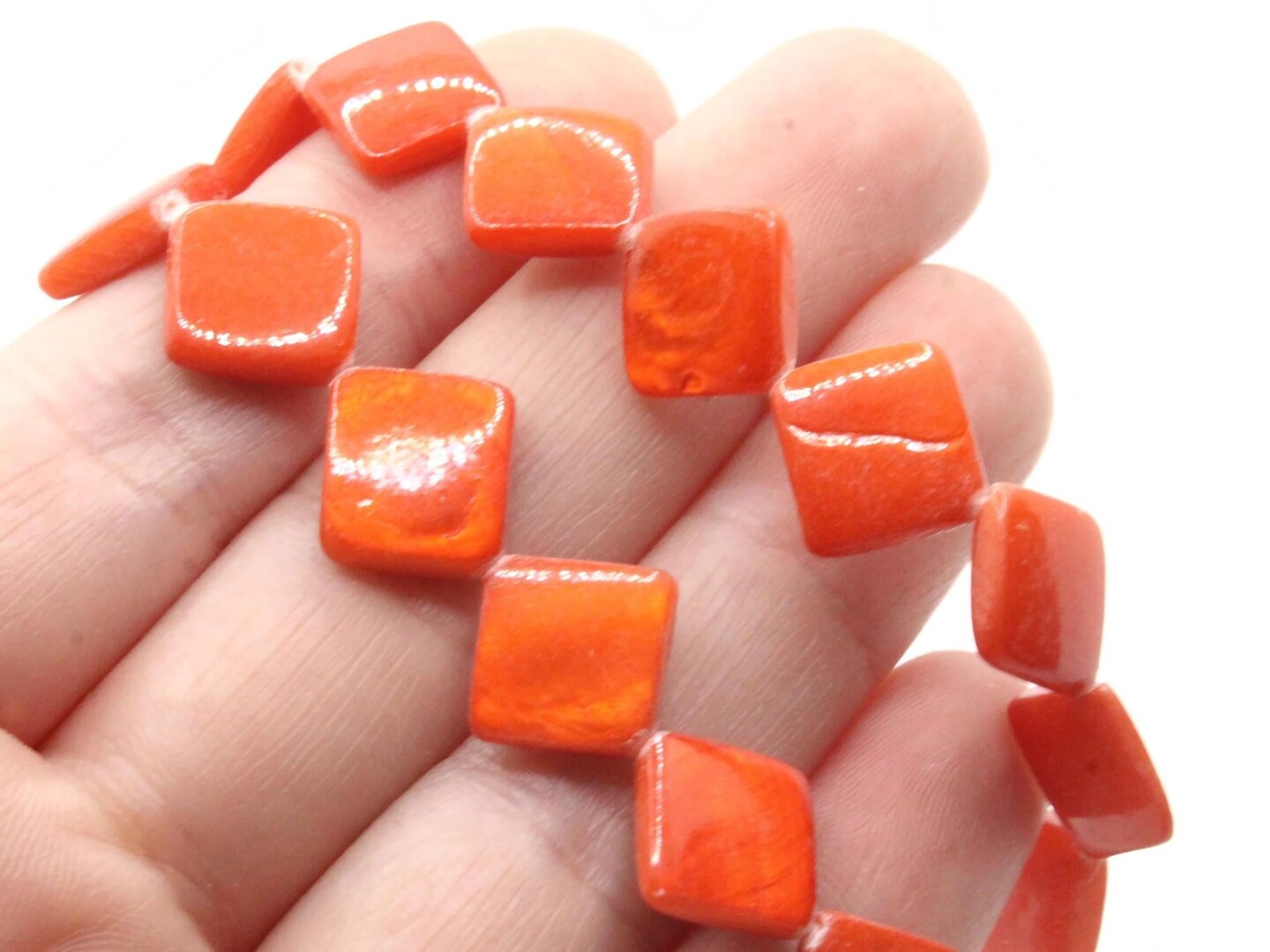 13mm Red Mother of Pearl Diamond Beads Full 15 Inch Strand