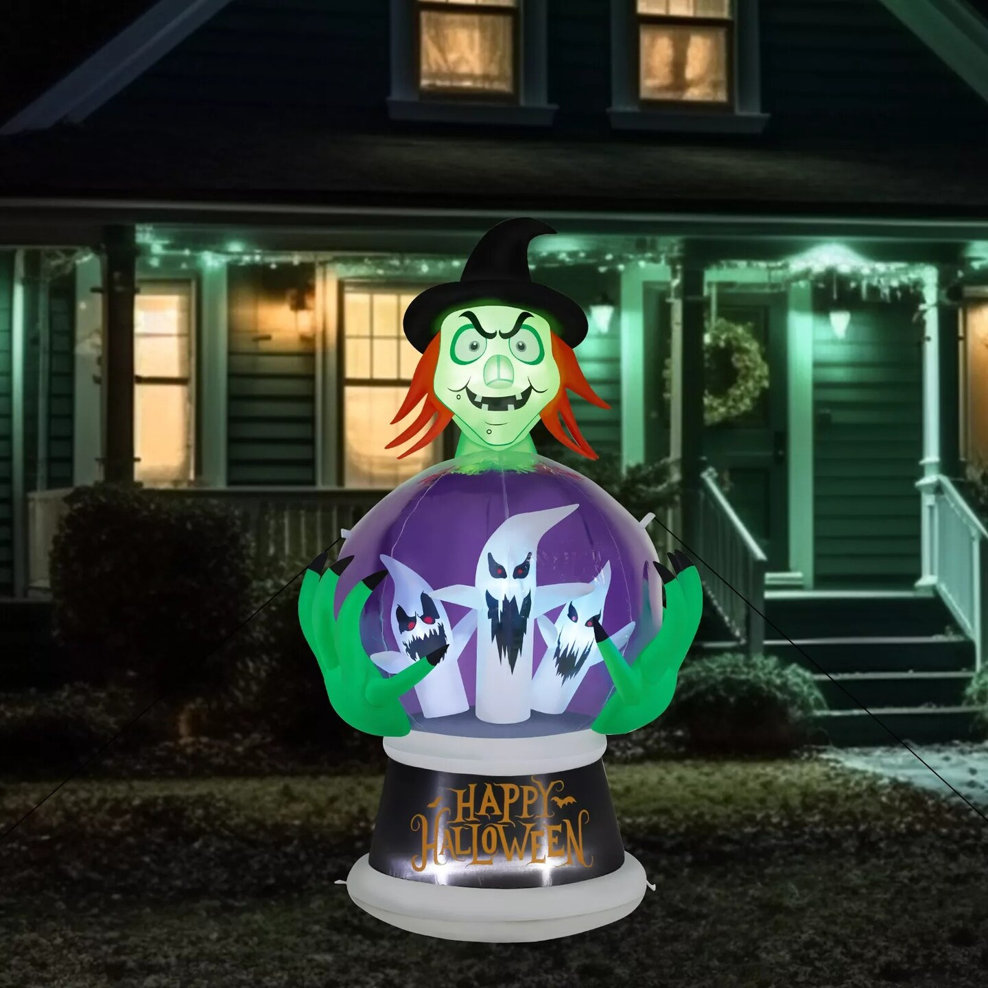 5.9FT Witch&#x27;s Crystal Ball Inflatable Halloween Outdoor Decorations w/LED Lights
