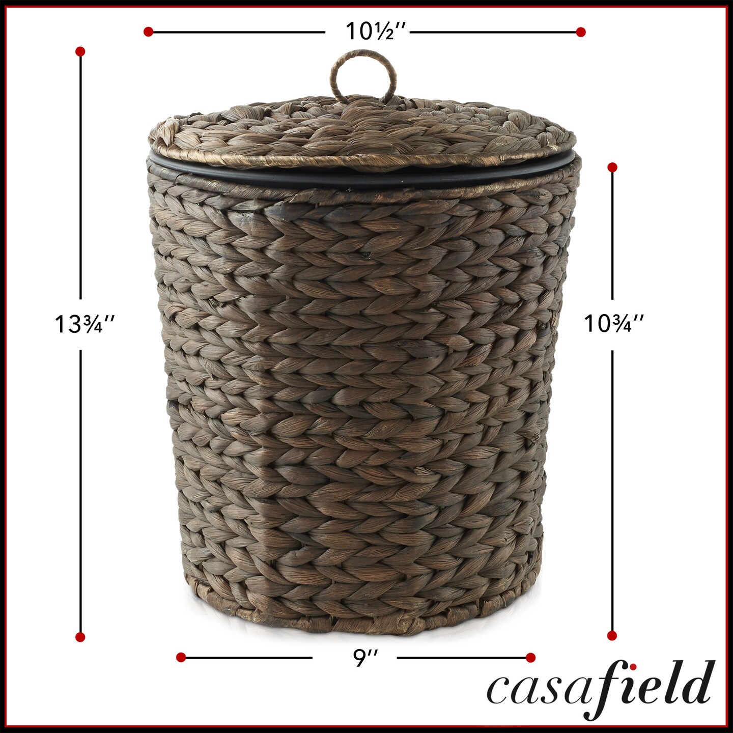 Casafield Water Hyacinth Trash Can with Lid and Liner, Woven Wicker Waste Basket for Bathroom, Bedroom, Laundry Room, Home Office