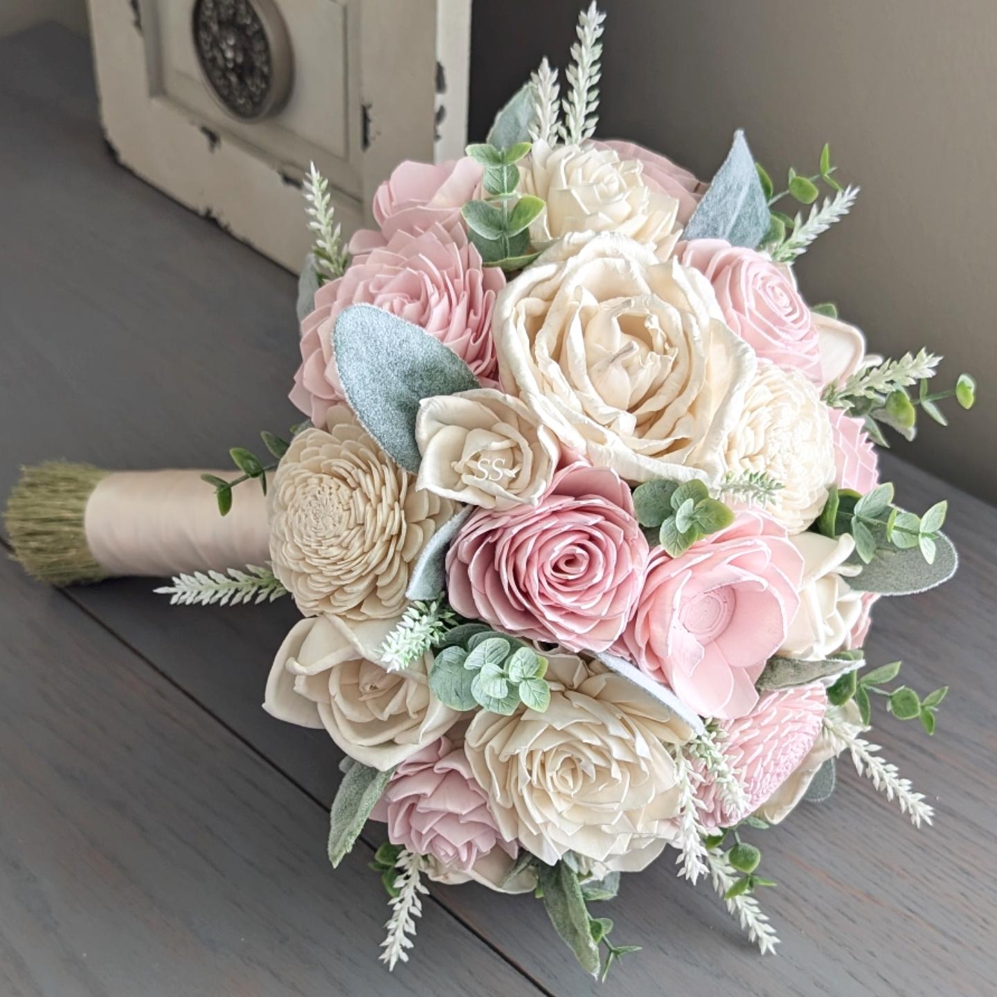 Burgundy and blush bouquet, lambs ear bouquet, selling sola wood flowers