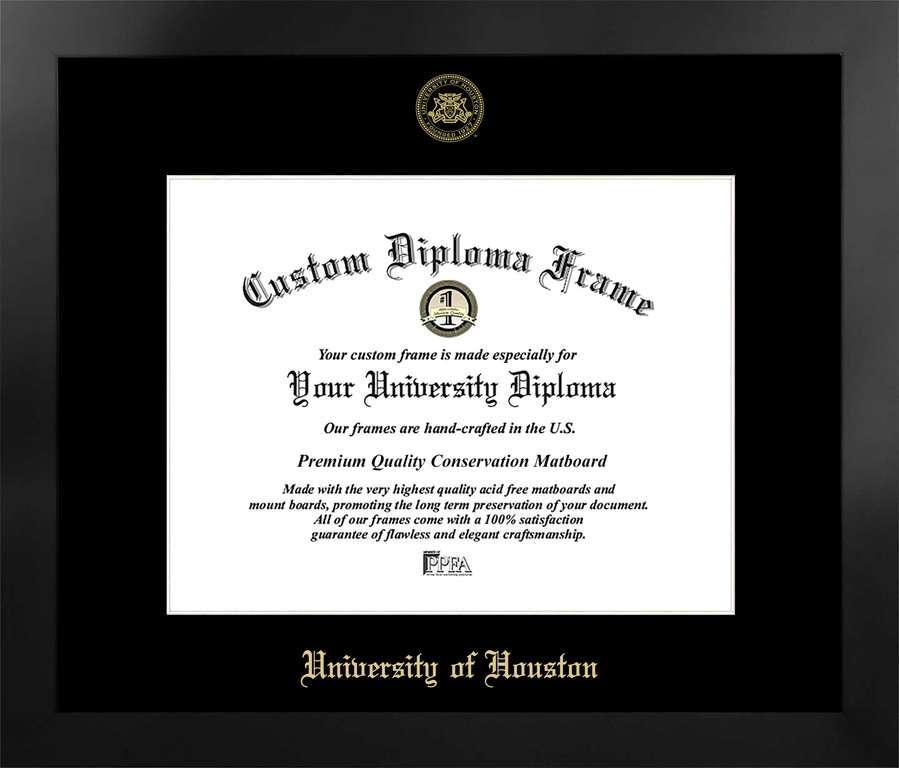 University of Houston 14w x 11h Manhattan Black Single Mat Gold Embossed Diploma Frame with Bonus Campus Images Lithograph (value savings at $59)