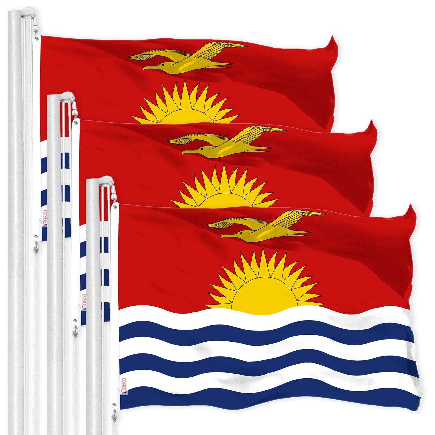 G128 3 Pack: Kiribati I-Kiribati Flag | 3x5 Ft | LiteWeave Pro Series Printed 150D Polyester | Country Flag, Indoor/Outdoor, Vibrant Colors, Brass Grommets
