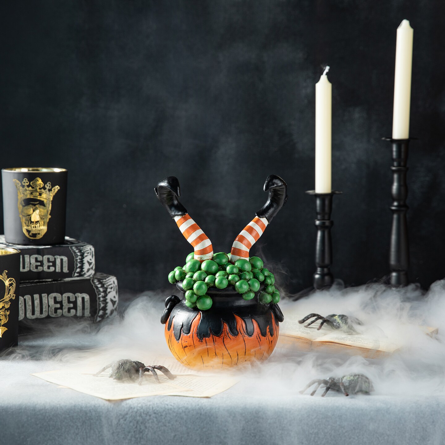 8.75&#x27;&#x27;H Halloween Polyresin Witches With Cauldron Table Decor