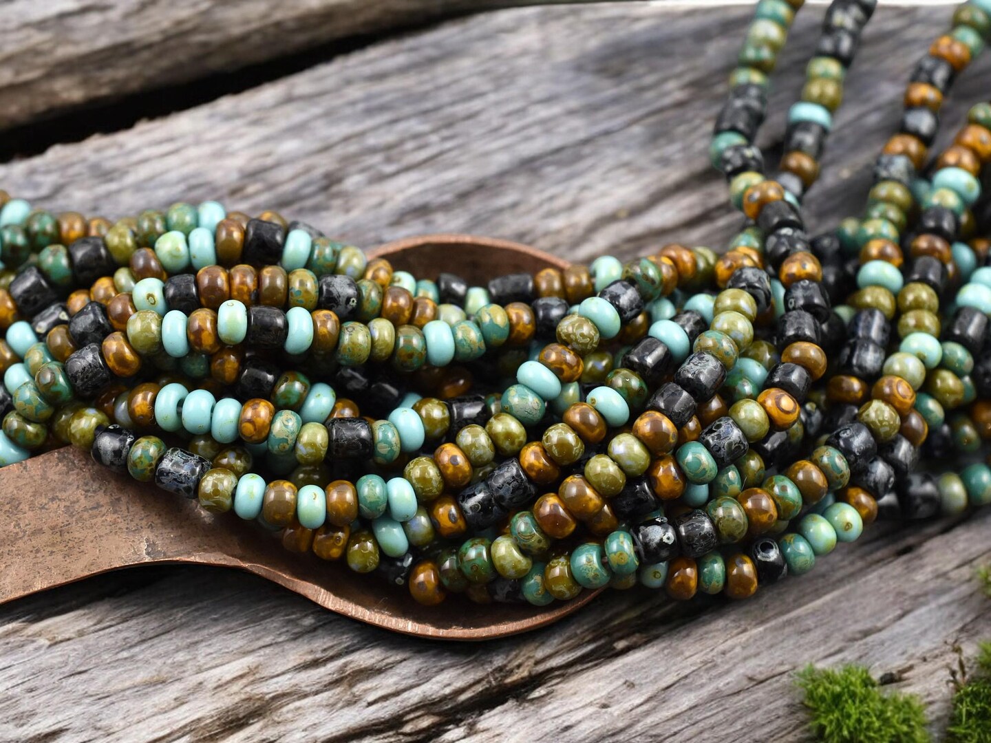 6/0 Aged Evergreen Tube Picasso Mix Seed Beads (20&#x22; Strand)
