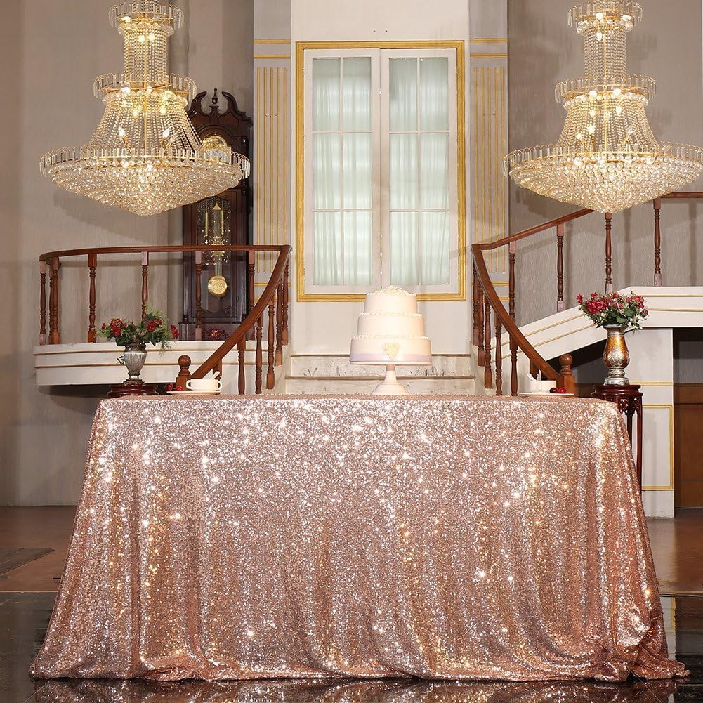 PartyDelight Sequin Tablecloth  Wedding  Sweetheart  Christmas Ceremony Party Halloween Rectangular  48&#x22;&#x22;x72&#x22;&#x22;  Rose Gold