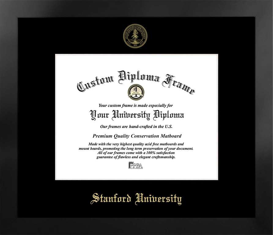 Stanford University 11w x 8.5h Manhattan Black Single Mat Gold Embossed Diploma Frame with Bonus Campus Images Lithograph (value savings at $59)