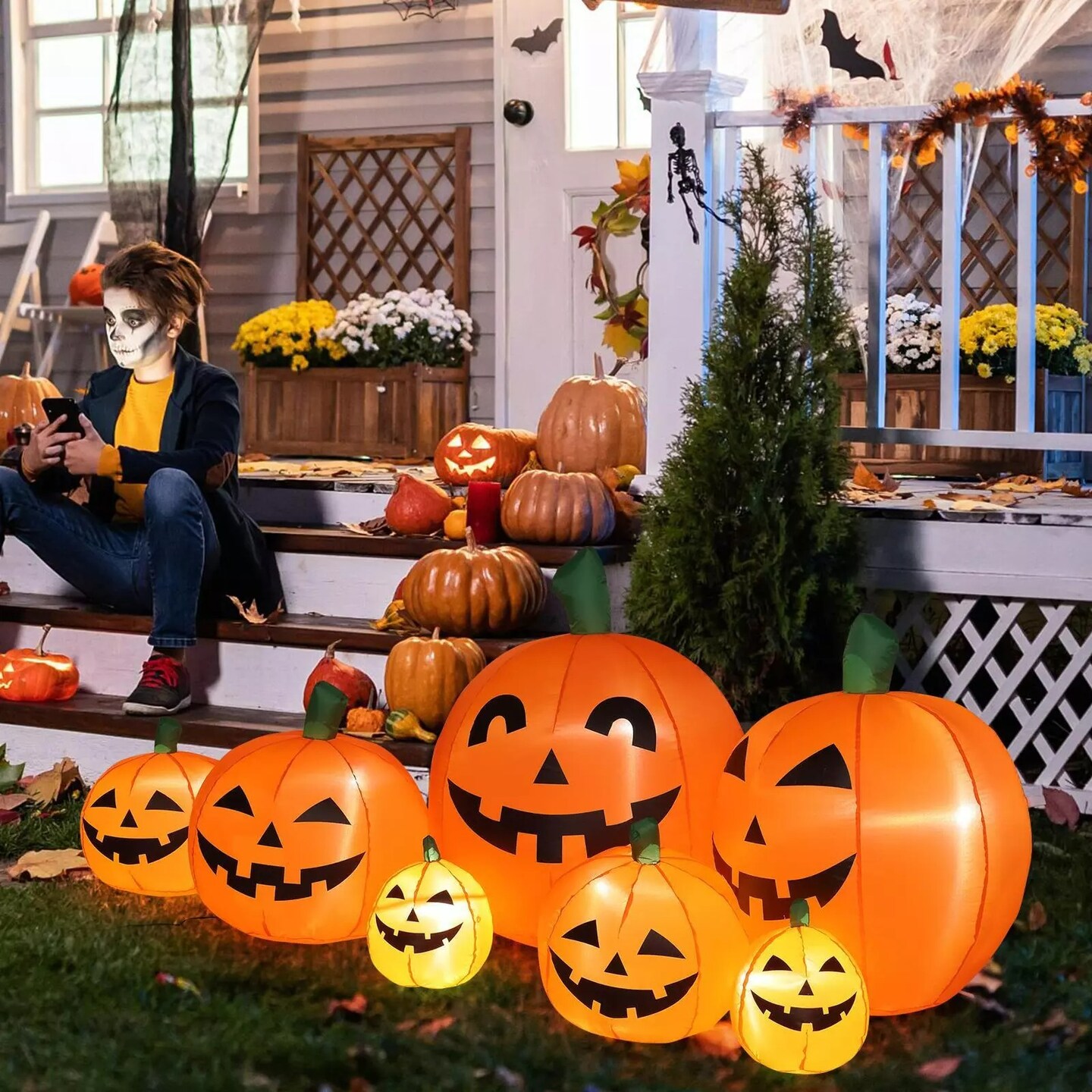 88&#x22; Outdoor Inflatable Pre Lit Pumpkin Halloween Blow up Party Decoration Yard