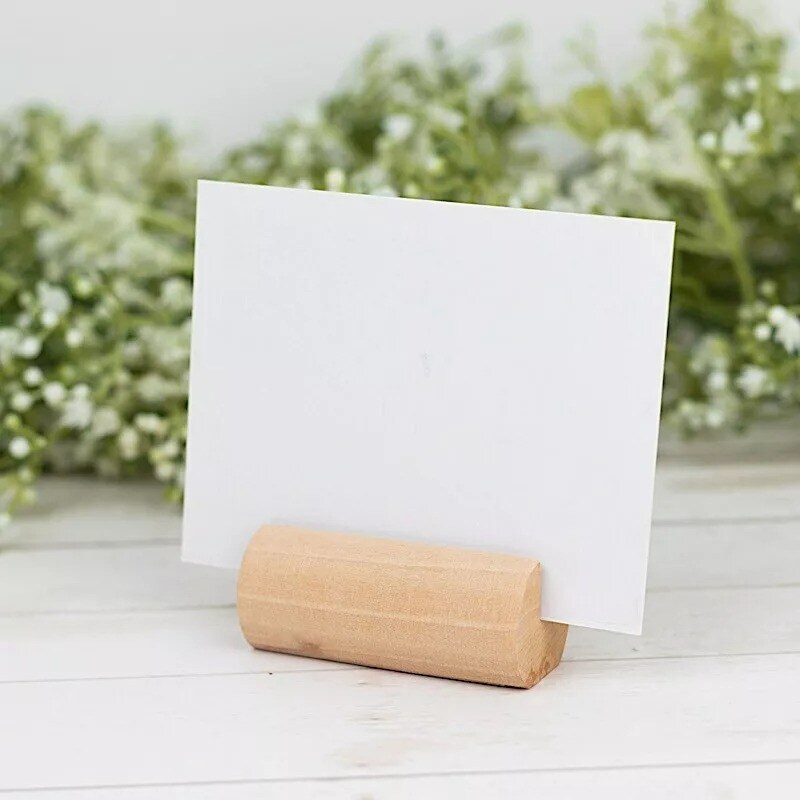 Natural 10 Cylindrical 2&#x22; Wood Place Card Holders Table Number Stands Events