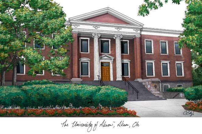 University of Akron 11w x 8.5h Manhattan Black Single Mat Gold Embossed Diploma Frame with Bonus Campus Images Lithograph (value savings at $59)