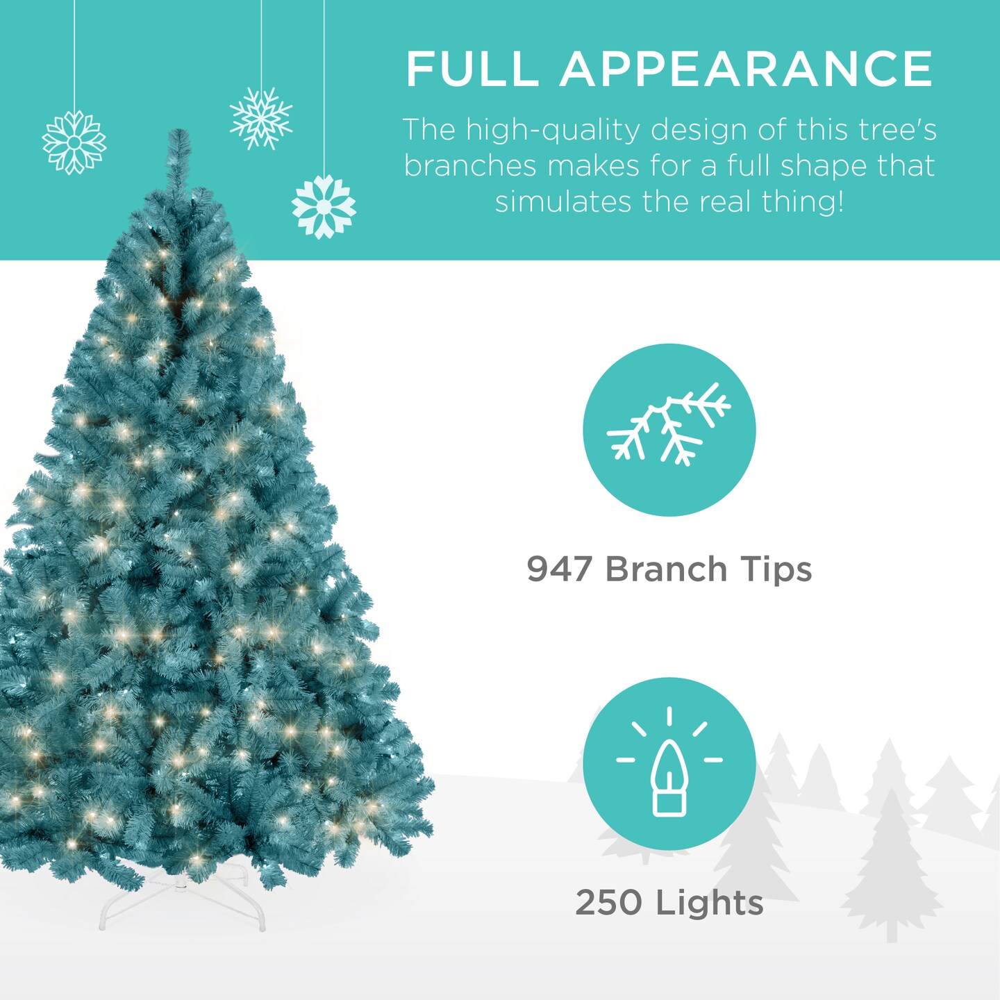 Best Choice Products Pre-Lit Peacock Blue Christmas Tree, Artificial Full Holiday Decoration w/ Incandescent Lights