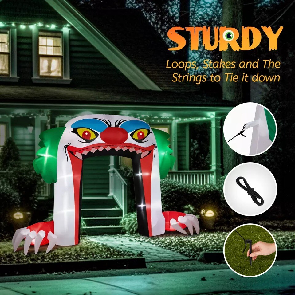 9FT Halloween Inflatable Scary Giant Clown Archway Decorations with Built-in LED
