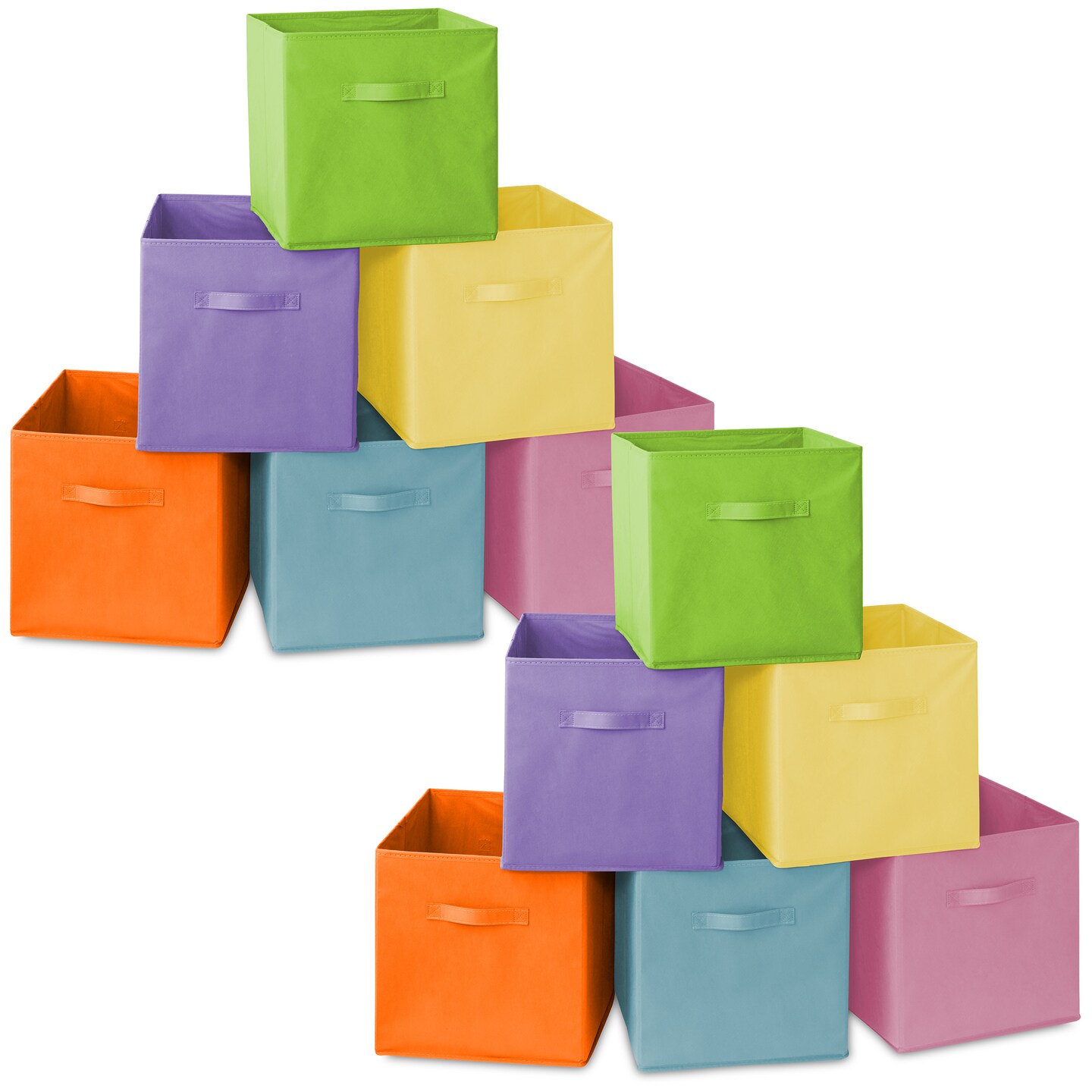 Casafield Set of 12 Collapsible Fabric Cube Storage Bins, Multicolor - 13" Foldable Cloth Baskets for Shelves, Cubby Organizers & More