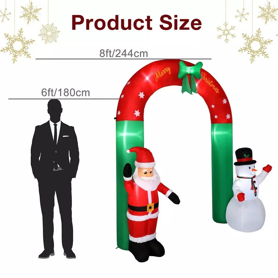 8ft Inflatable Arch Christmas Santa Claus Snowman Archway Outdoor Indoor Holiday