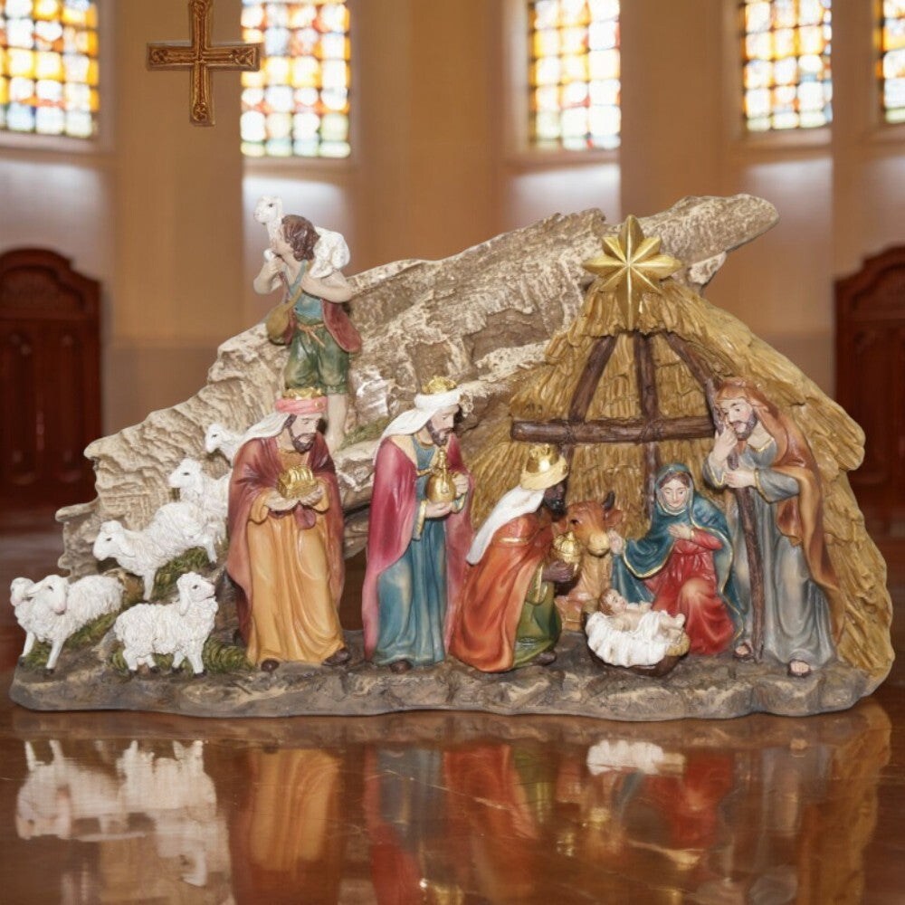12&#x22; Nativity Scene with Sheep Herd - Traditional Christmas Decor