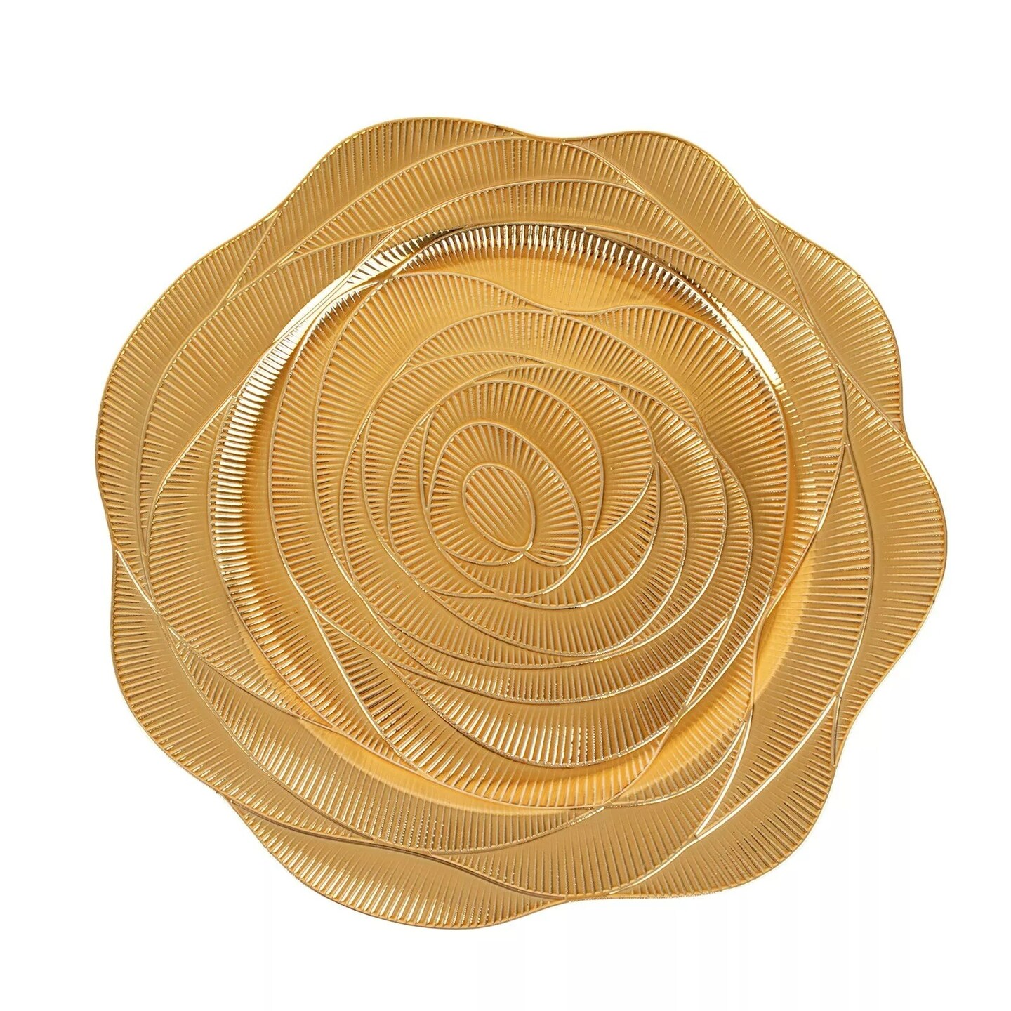 6 Metallic 13" Gold Round Acrylic Plastic Charger Plates with Ribbed Rose