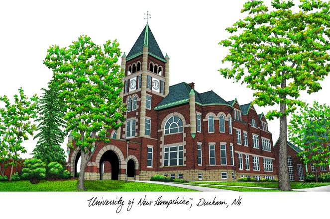 University of New Hampshire 10w x 8h Manhattan Black Single Mat Gold Embossed Diploma Frame with Bonus Campus Images Lithograph (value savings at $59)