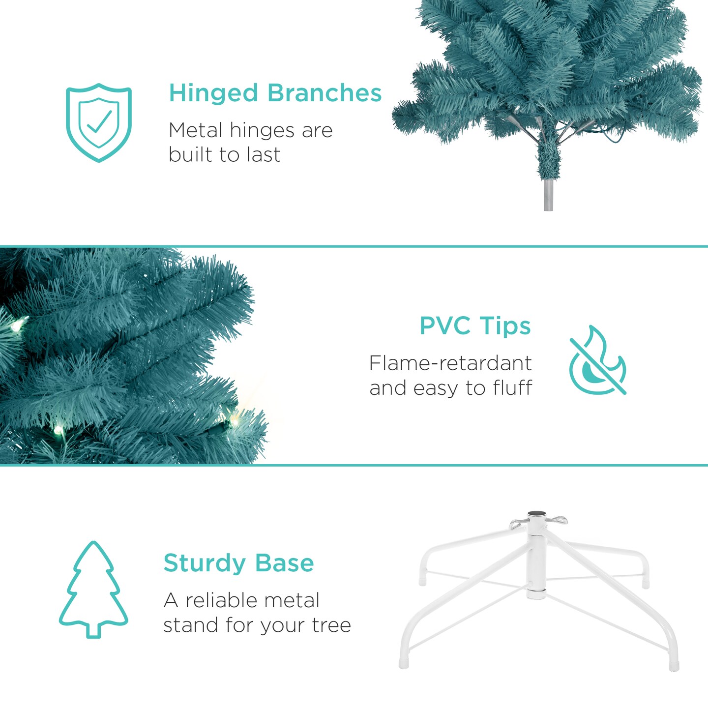 Best Choice Products Pre-Lit Peacock Blue Christmas Tree, Artificial Full Holiday Decoration w/ Incandescent Lights