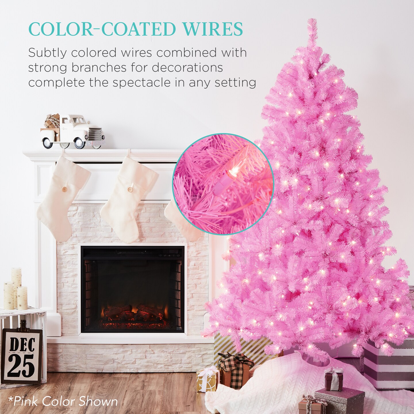 Best Choice Products Pre-Lit Lime Green Christmas Tree, Artificial Full Holiday Decoration w/ Incandescent Lights