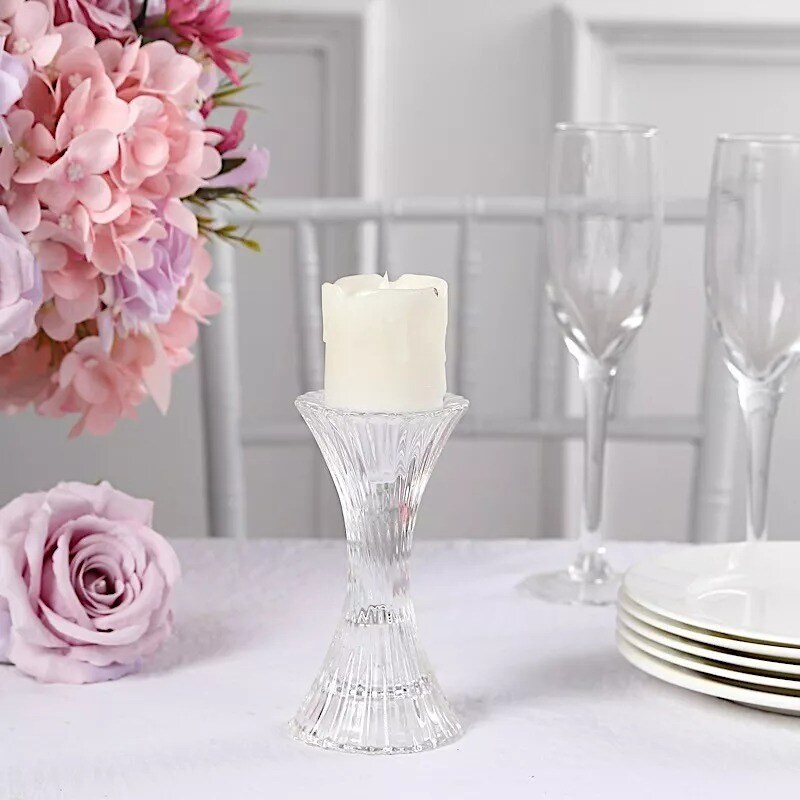 Clear 2 Reversible 5" Hour Glass Pillar Taper Candle Holders Centerpieces Party