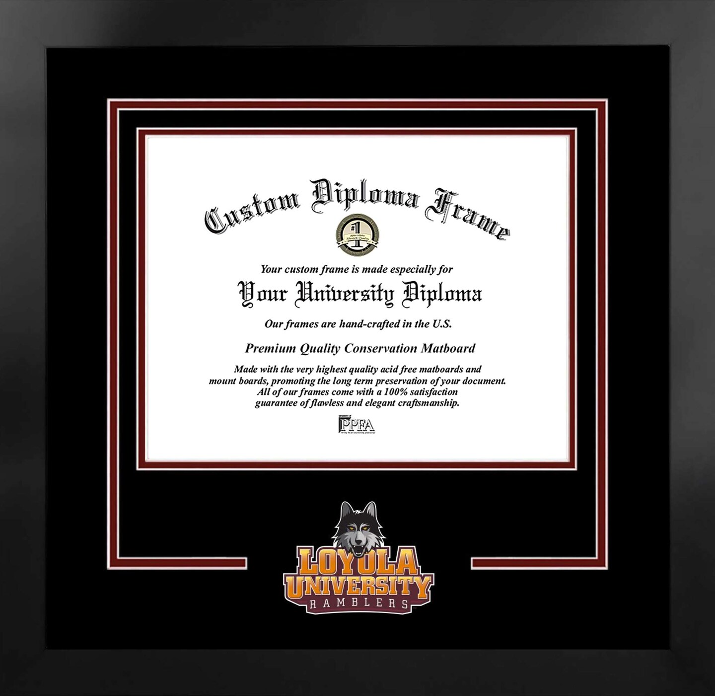 Loyola University Chicago 11w x 8.5h Spirit Diploma Manhattan Black Frame with Bonus Campus Images Lithograph (value savings $59)