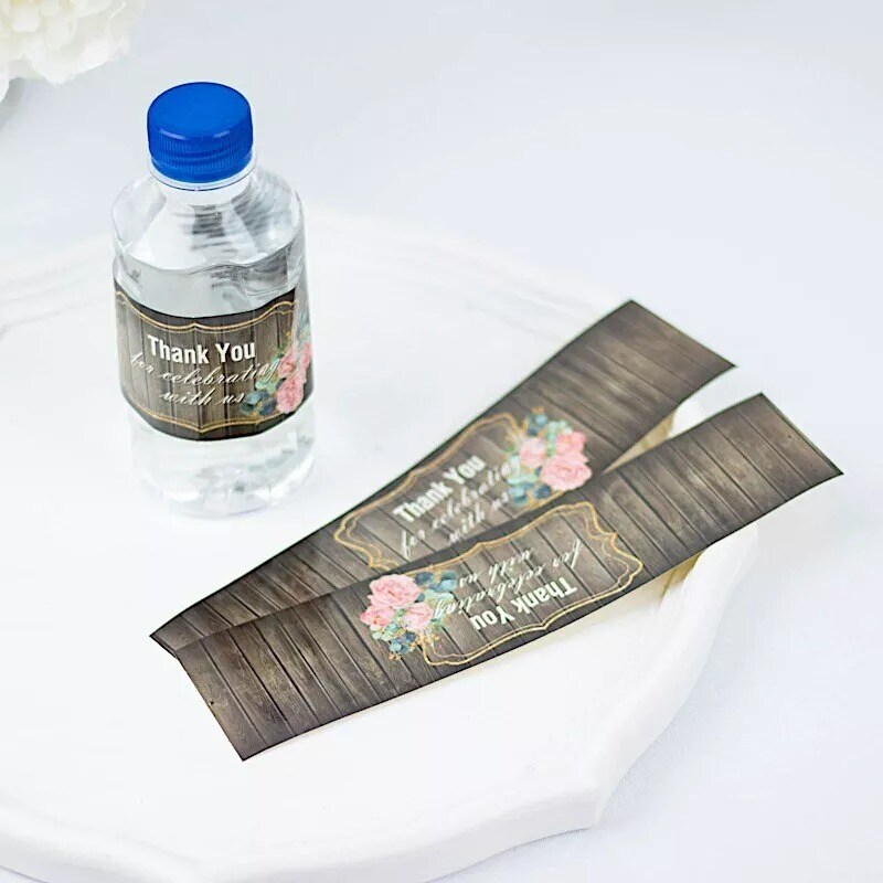 24 Dark Brown Wood Print Thank You Stickers Party Water Bottle Labels Events