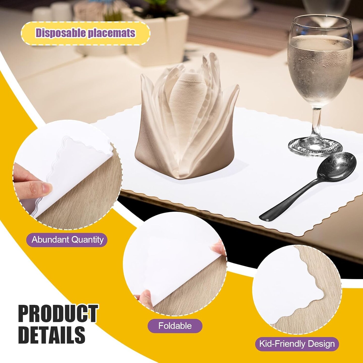 200 Pcs Paper Placemats Disposable Table Placemat Scalloped Edges Blank Table Mats Bulk Place Mat