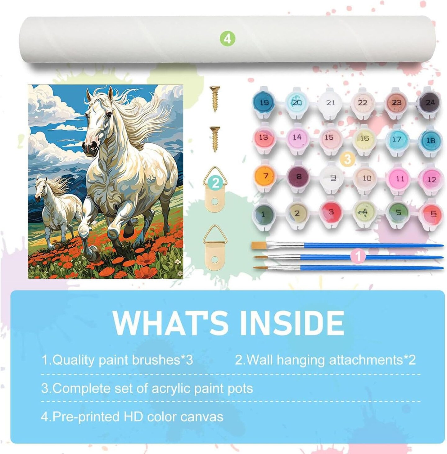 Paint by Numbers Kit for Adults Horse- Horses Adult Paint by Number Kits on Canvas, DIY Acrylic Oil Painting Kits for Wall Decoration