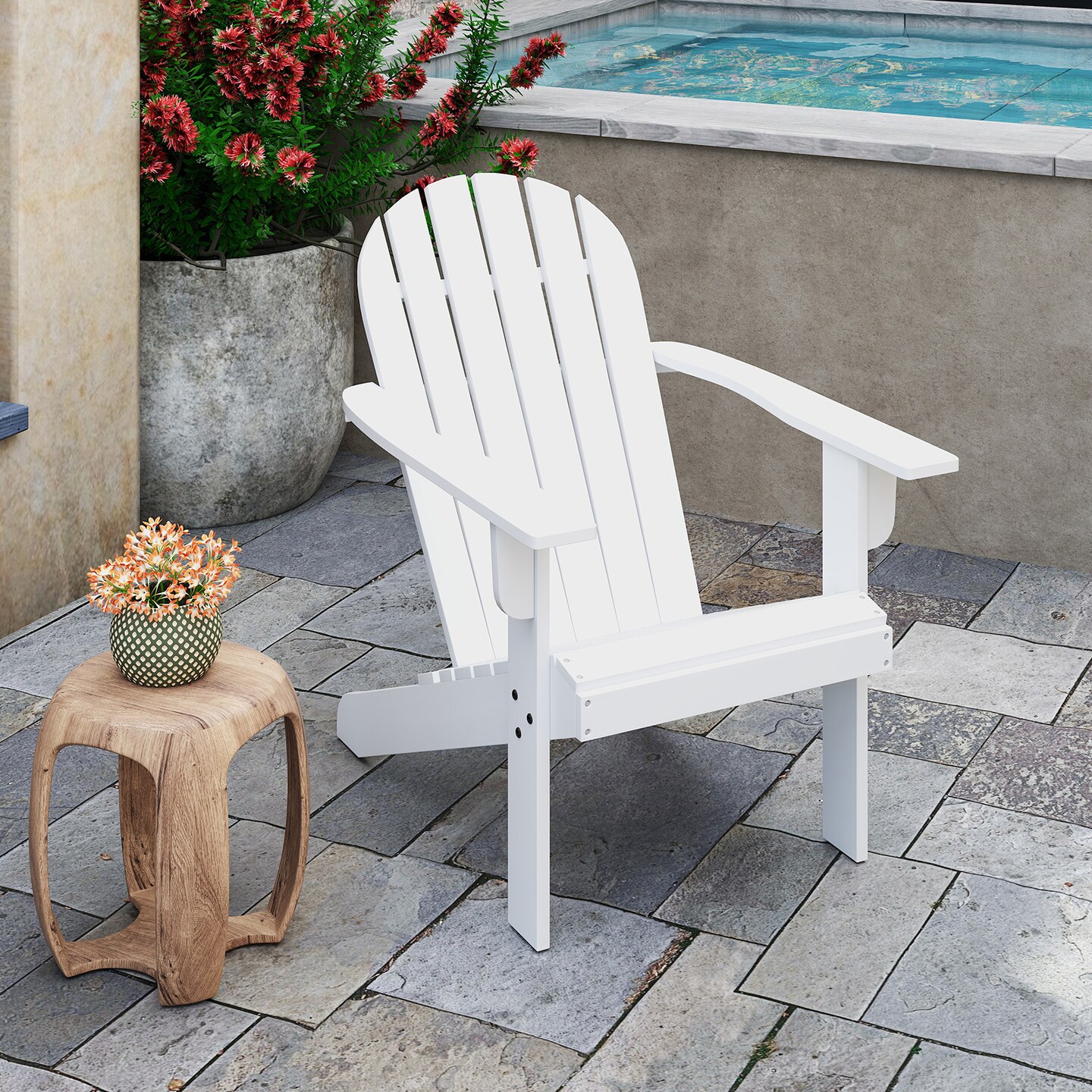Acacia Wood Lounge Patio Adirondack Chair with Slatted Seat and High Inclined Backrest