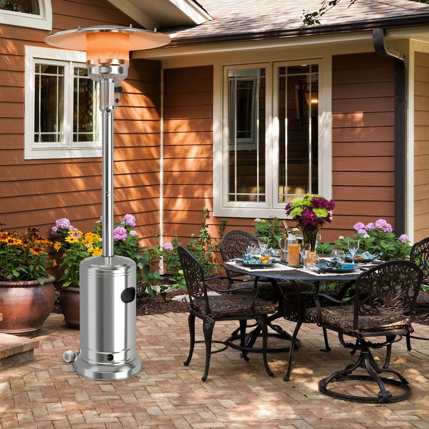 50000 BTU Stainless Steel Propane Outdoor Heater with Trip Over Protection and 2 Handles