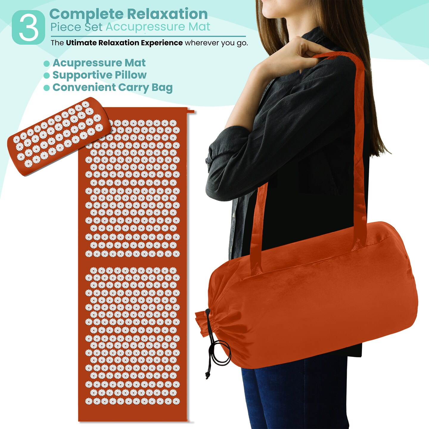 Acupressure Mat and Pillow Set - Grounding Mat for Stress, Back &#x26; Neck Pain - Acupuncture Point Massage Mat for Muscle Relaxation, Sciatica, &#x26; Meditation - Includes Carry Bag