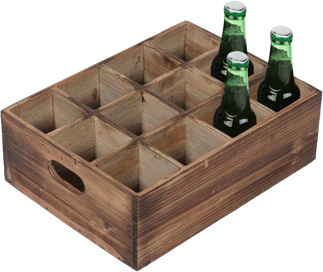Farmhouse Wooden Storage Crate for Decoration 13 x 10 inches, Rustic Beer Holder Box, Wood Crate Box for Crafts, Beverage Serving Caddy with Carrying Handles