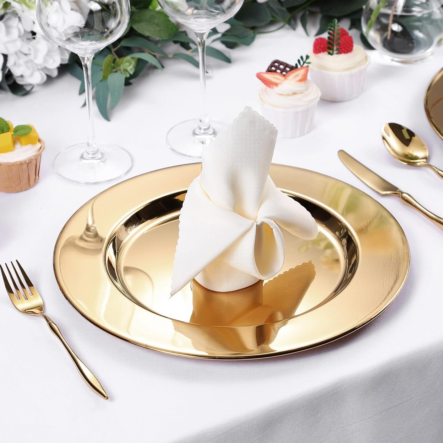 12 Pcs Gold Stainless Steel Charger Plates 13 Inch Round Metal Charger Plates Bulk Mirror Elegant Charger Luxury Table Decor for Wedding Dinner Party