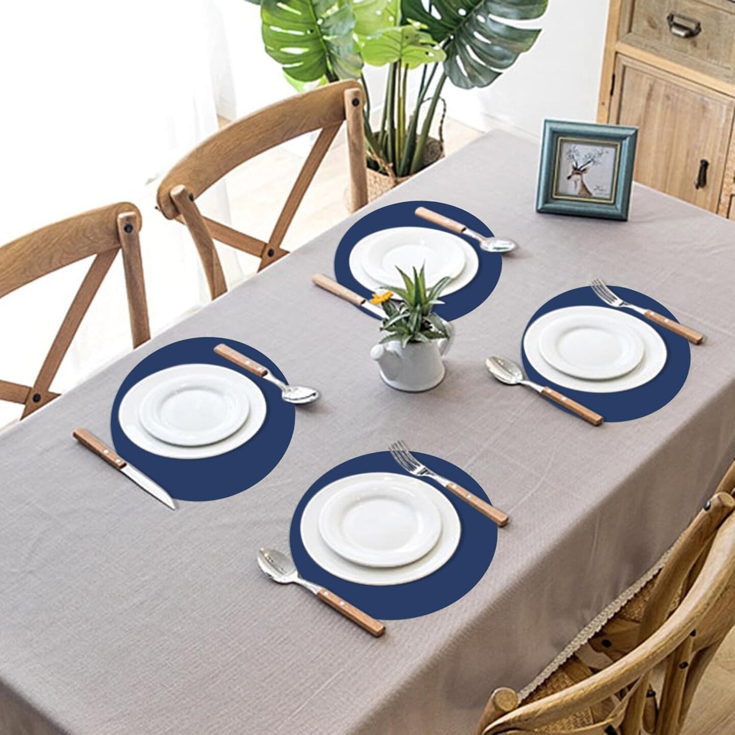 100 Pieces Navy Blue Paper Place Mats Blue Round Disposable Table Mats Decorative Placemats for Wedding Bridal Shower Navy Blue Birthday Party Dining Decor